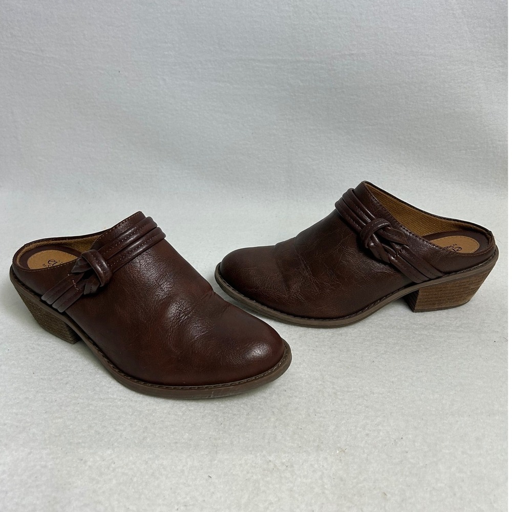 Boho Classic Eurosoft by Sofft Womens 8M Brown Amelia Knotted Block Heel Mules